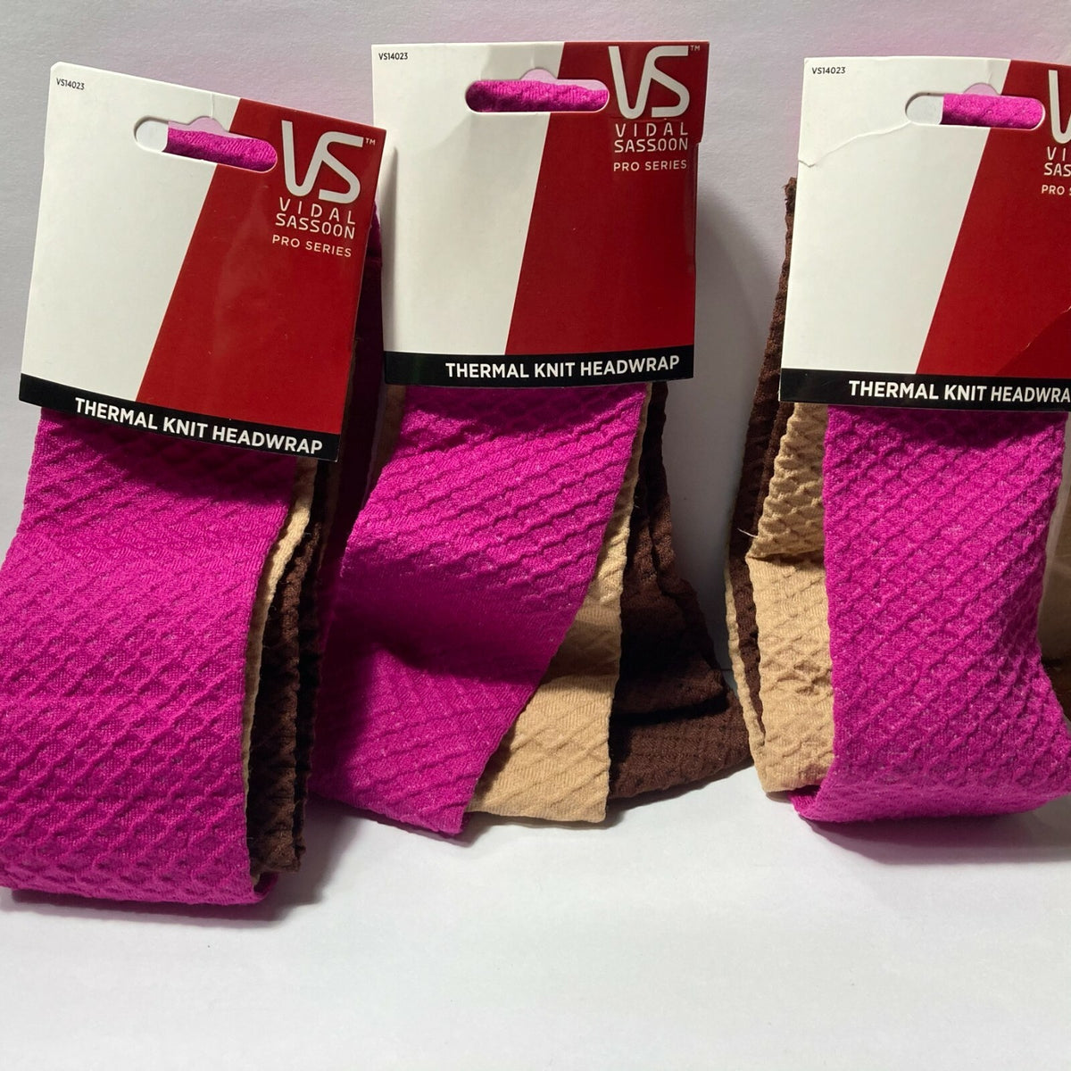 Vidal Sassoon Thermal Knit Headwrap Head Band (3) Packs of 3 Pink