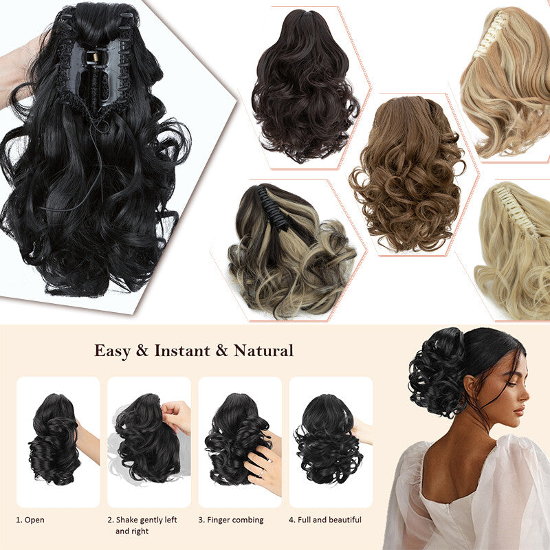 Bendable Clip-In Ponytail Hair Extension - Short 12-Inch Synthetic Bun