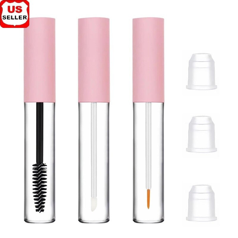 3 Pack 10ml Clear Refillable Cosmetic Tubes with Wands - Leak-Proof Makeup Containers