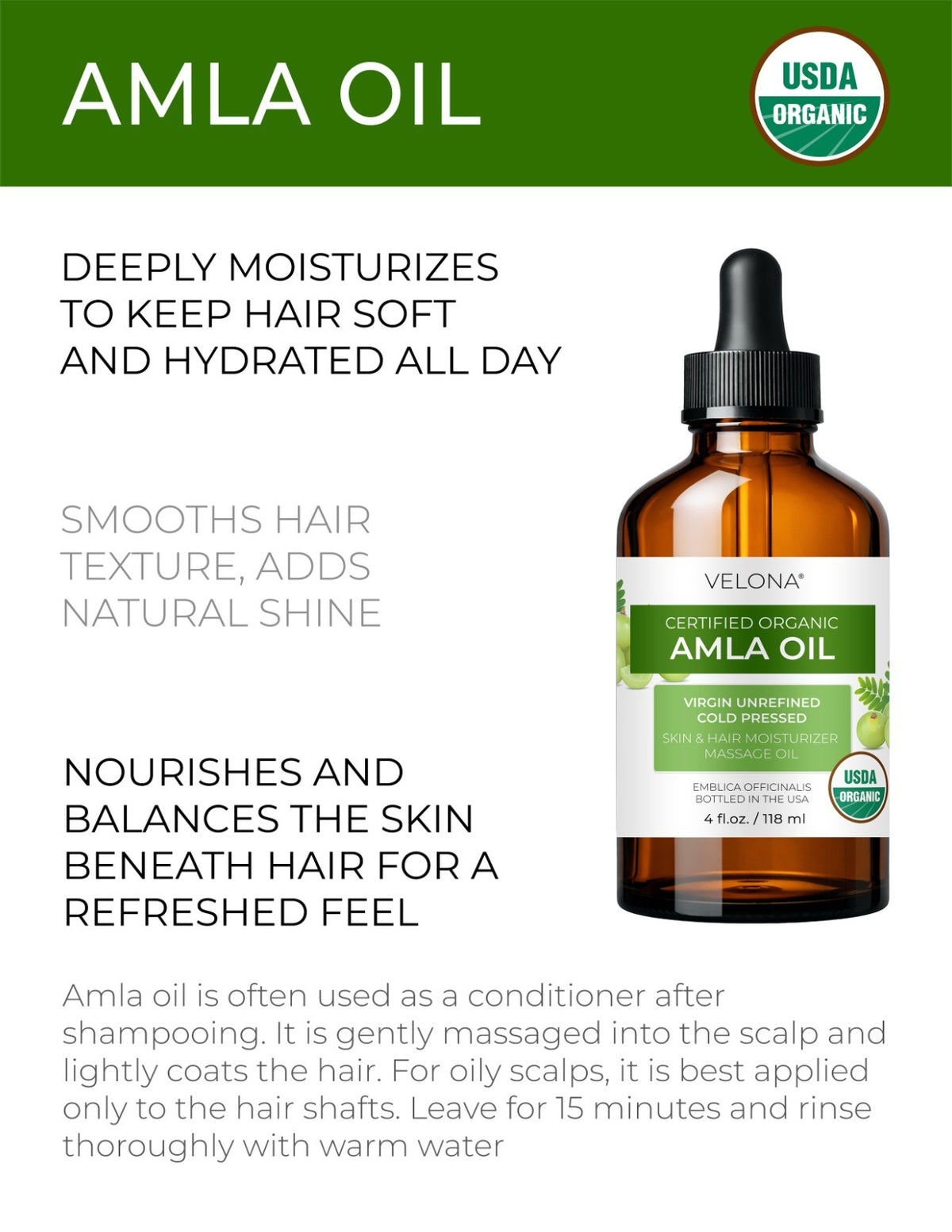 Organic Amla Oil - USDA Certified Cold Pressed Hair & Skin Oil
