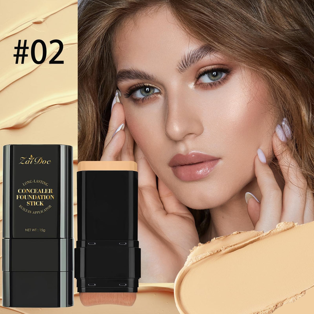 2-in-1 Concealer Foundation Stick with Brush - Full Coverage for Dark Circles