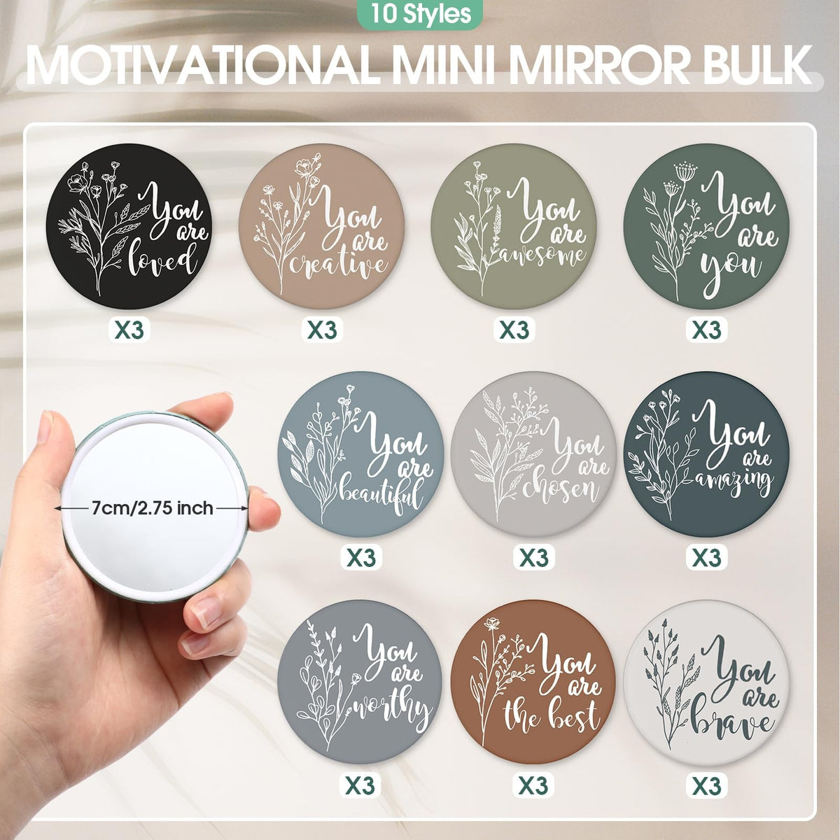 30 Pack Inspirational Compact Pocket Mirrors for Women - 2.76 Inch