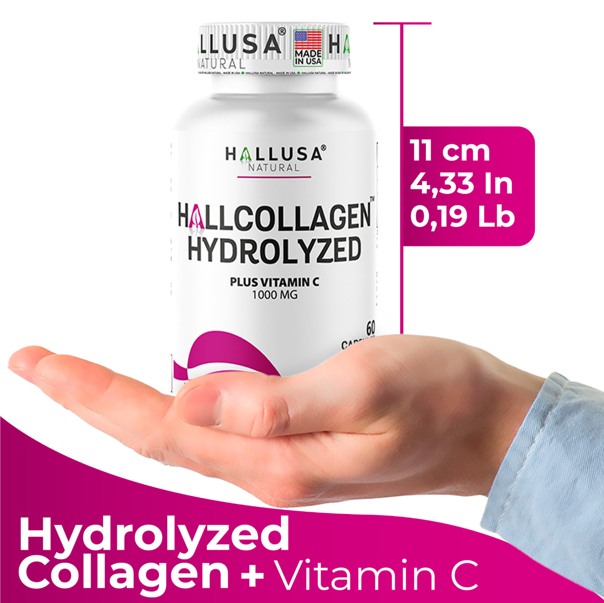 Hydrolyzed Collagen 1000mg with Vitamin C Capsules for Skin Hair Nails Anti-Aging
