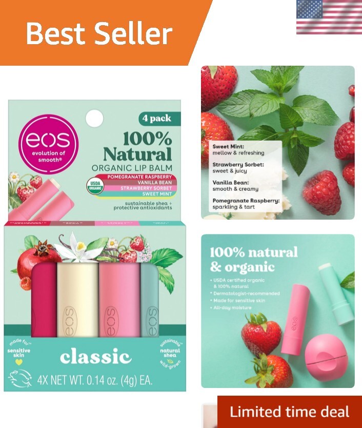 Organic Lip Balm 4-Pack - Hypoallergenic & All-Day Hydration