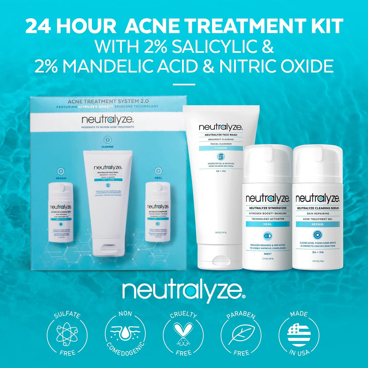 Maximum Strength Acne Treatment Kit with Salicylic & Mandelic Acid - 3 Step System for Face, Dark Spots & Skin Clarity