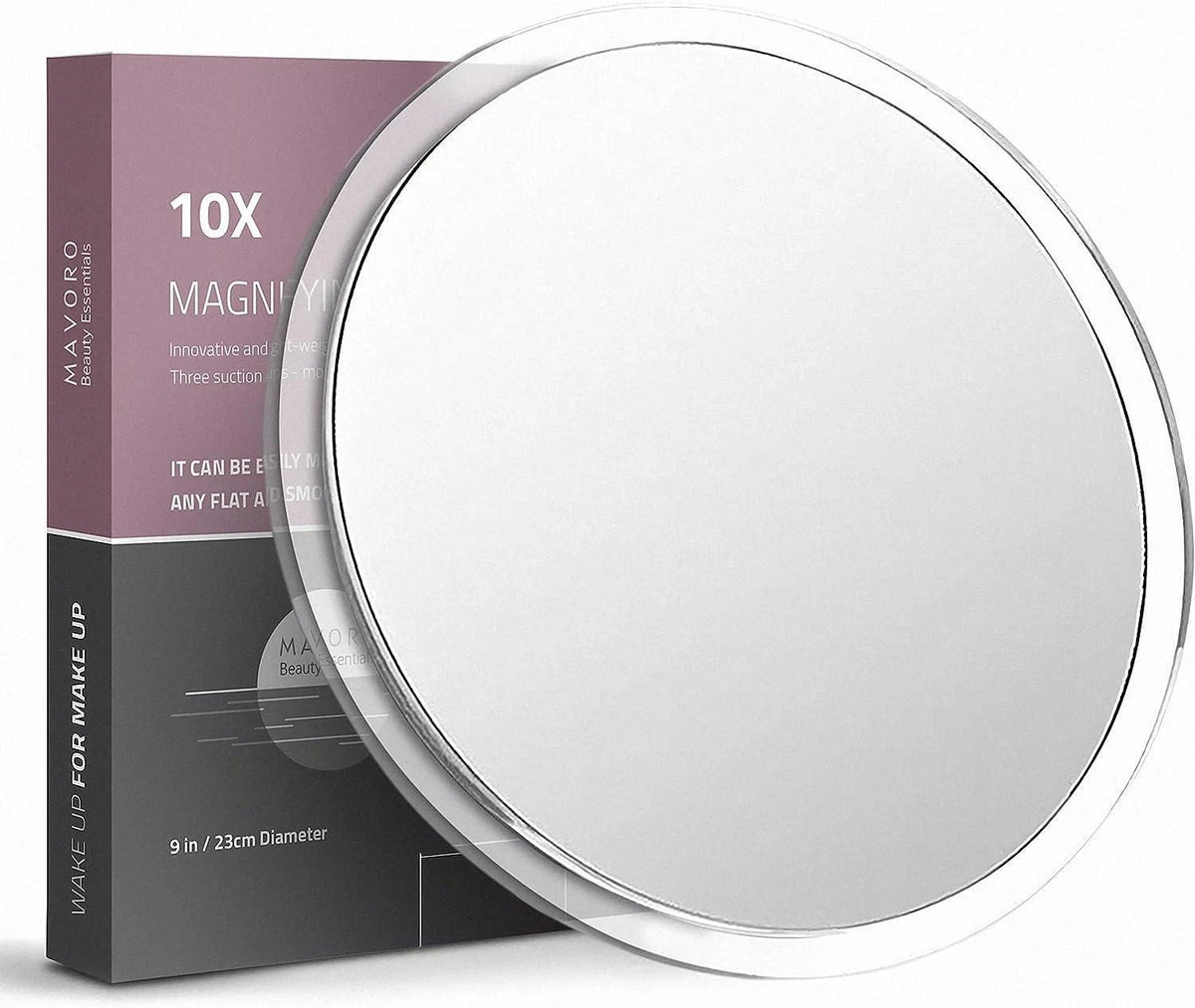 9 Inch Magnifying Mirror with Suction Cups 10x Magnification for Bathroom & Travel