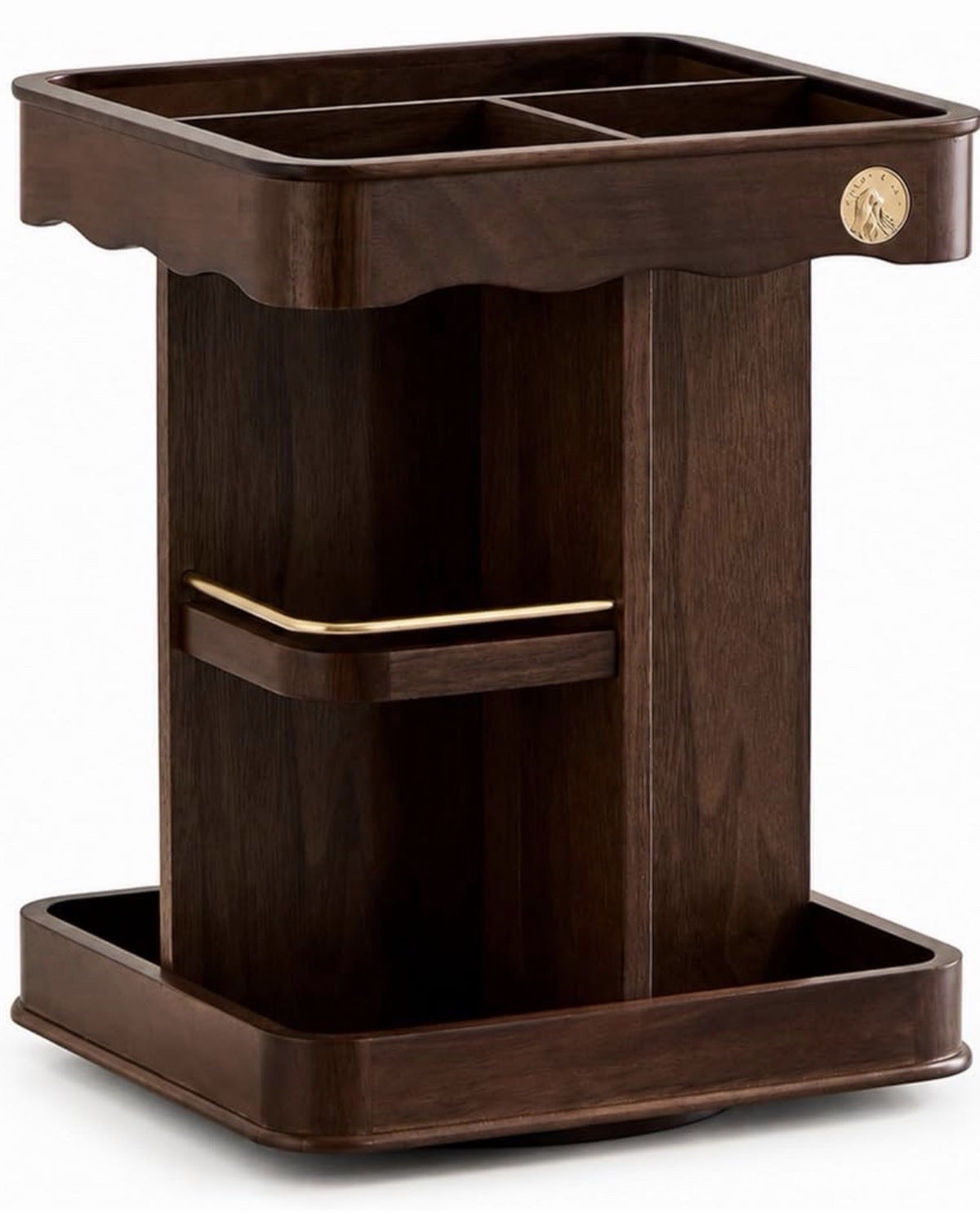 Wooden Rotating Cosmetic Organizer with Velvet Lining and Gold Accents