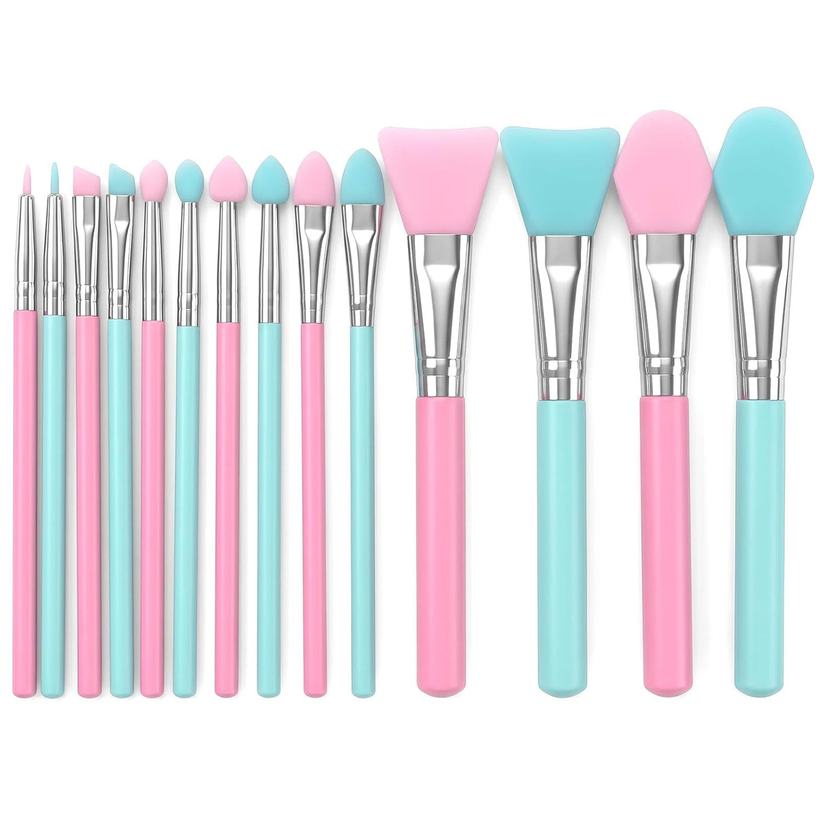 14-Piece Silicone Brush Applicator Set for Makeup and Resin Art - Green Pink