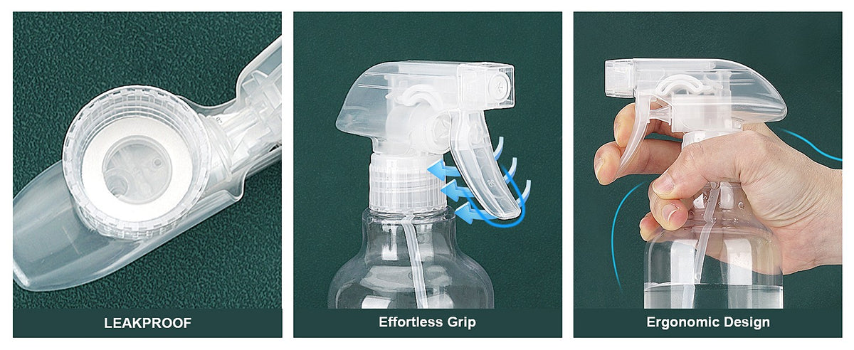 16.9oz Refillable Plastic Spray Bottles with Adjustable Nozzle for Cleaning Hair & Plants