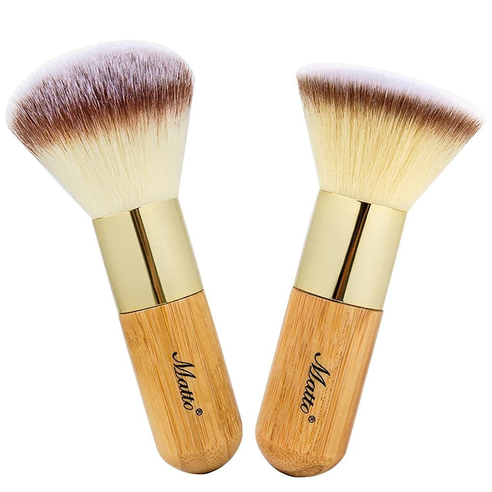 2-Piece Makeup Brush Set for Face Foundation & Blush - Kabuki & Flat Top