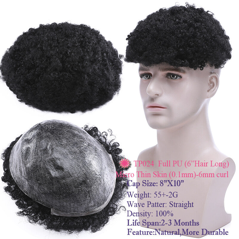 Super Thin Skin Men's Human Hair Toupee Hair Replacement System - Natural Look