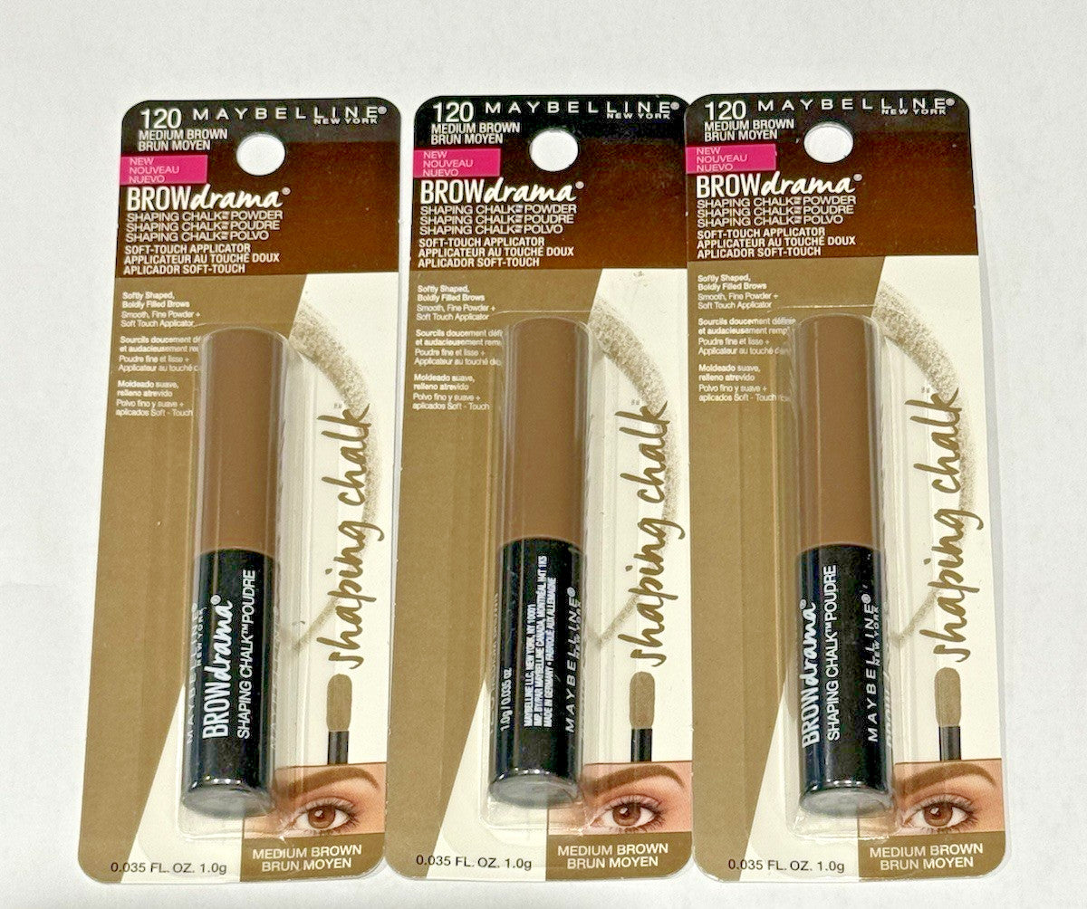 Maybelline Brow Shaping Chalk Powder - Medium Brown, 3 Pack