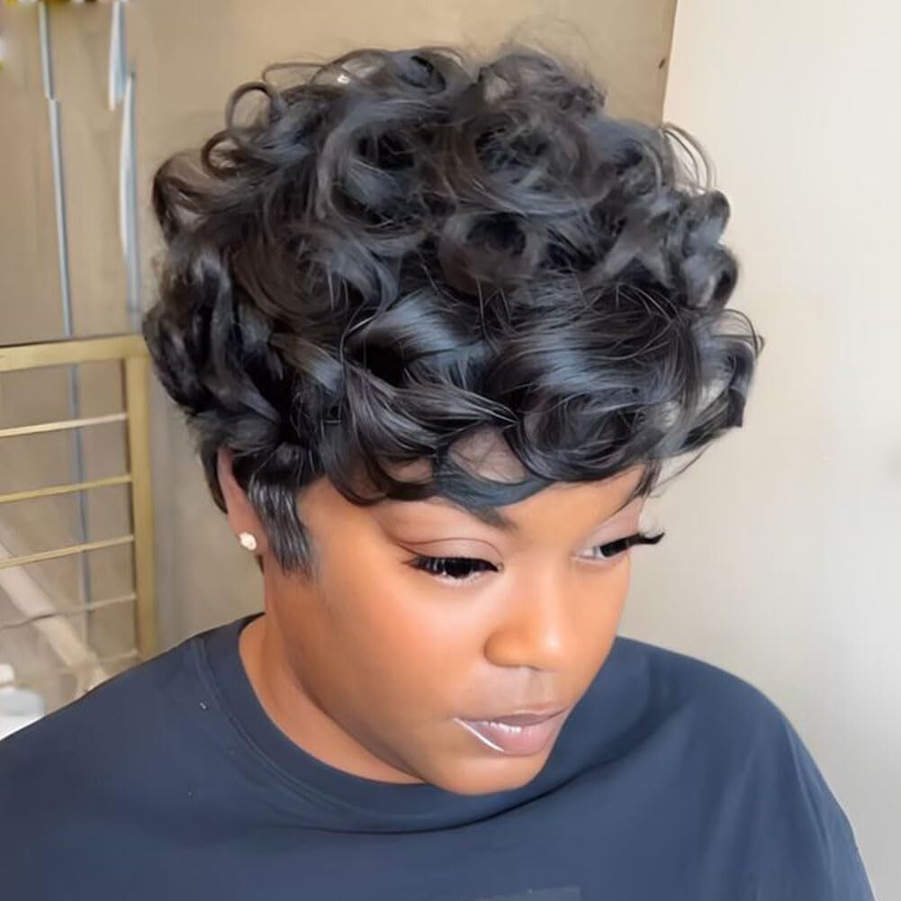 Black Short Pixie Wig for Women Curly Human Hair - Stylish and Tangle-Free