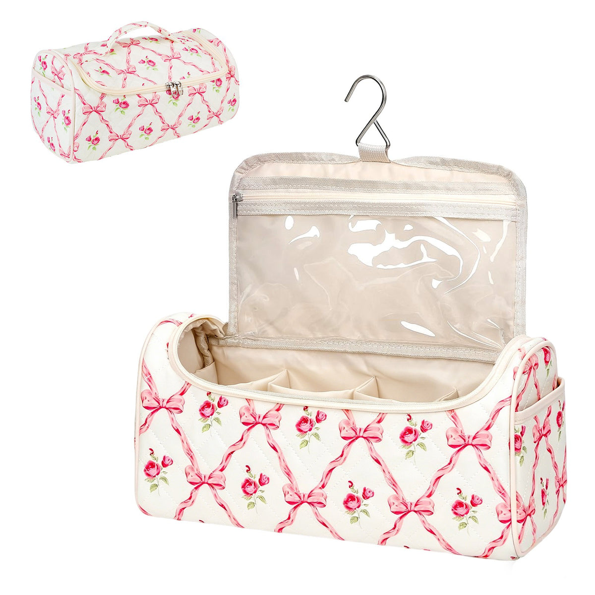 Pink Rose Travel Makeup Organizer Bag with 4 Pockets for Cosmetics & Toiletries
