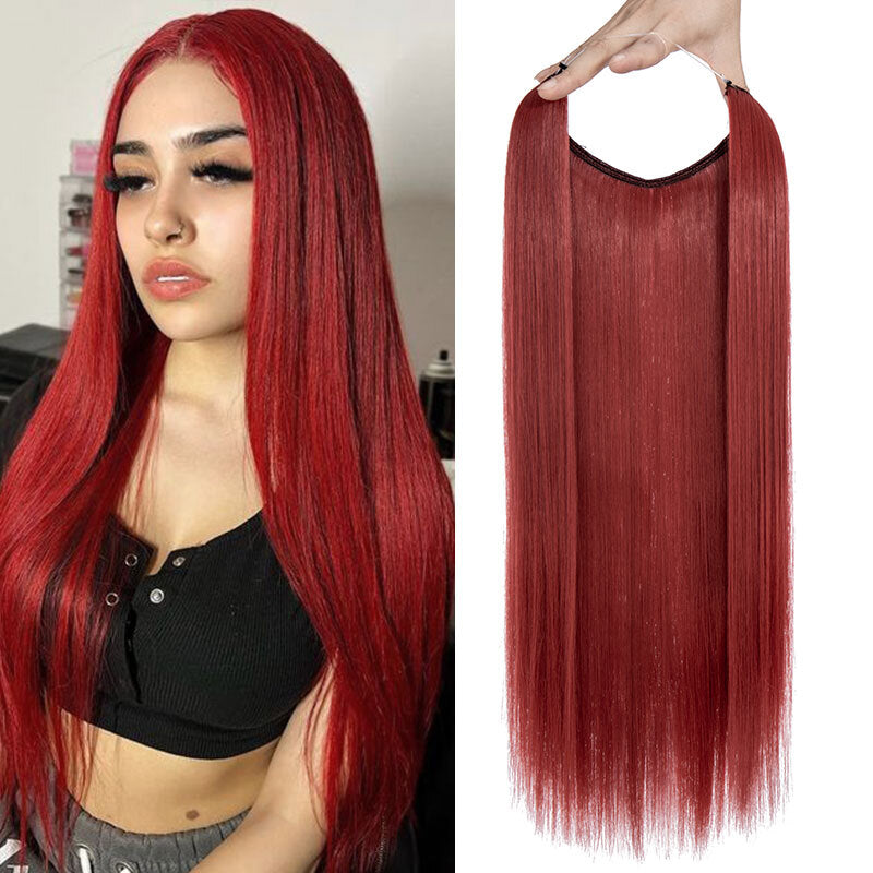 Invisible Wire Hair Extensions - Natural Synthetic Length & Body Wavy or Straight