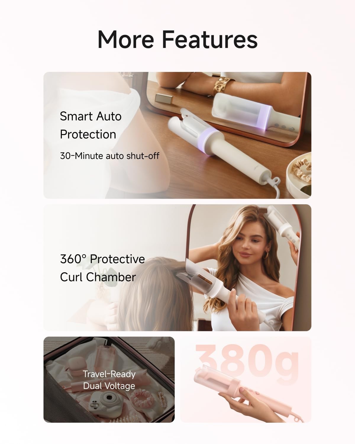 Automatic Curling Iron 1.25 Inch Ceramic Hair Curler with Dual Modes & Tangle-Free Design