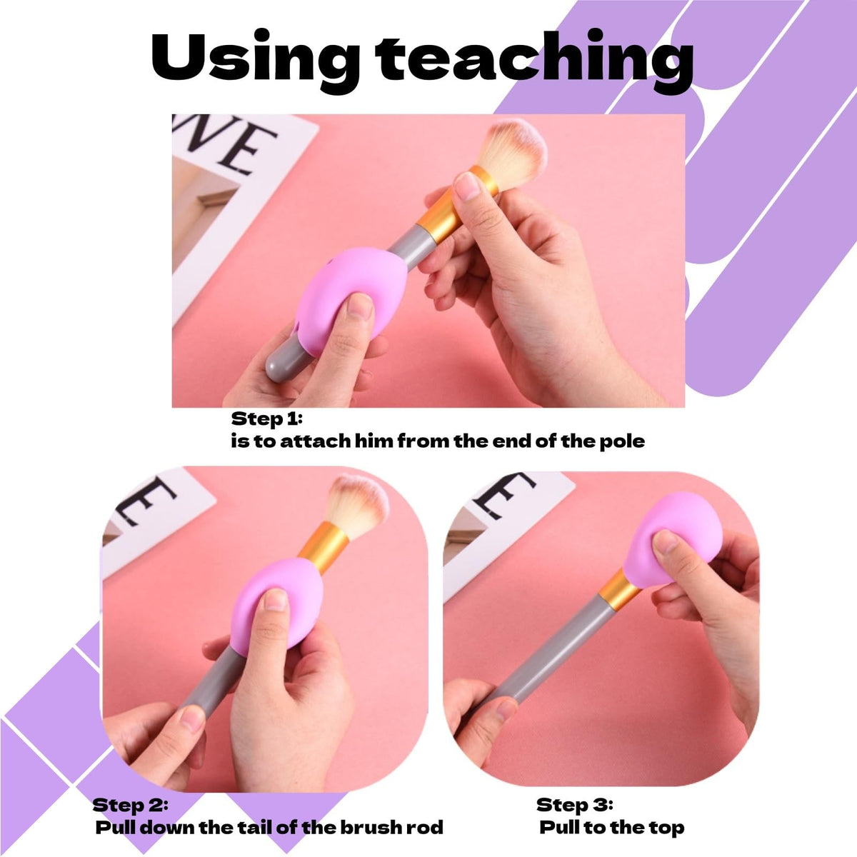 Makeup Brush Covers 3-Piece Silicone Protectors, Reusable Purple