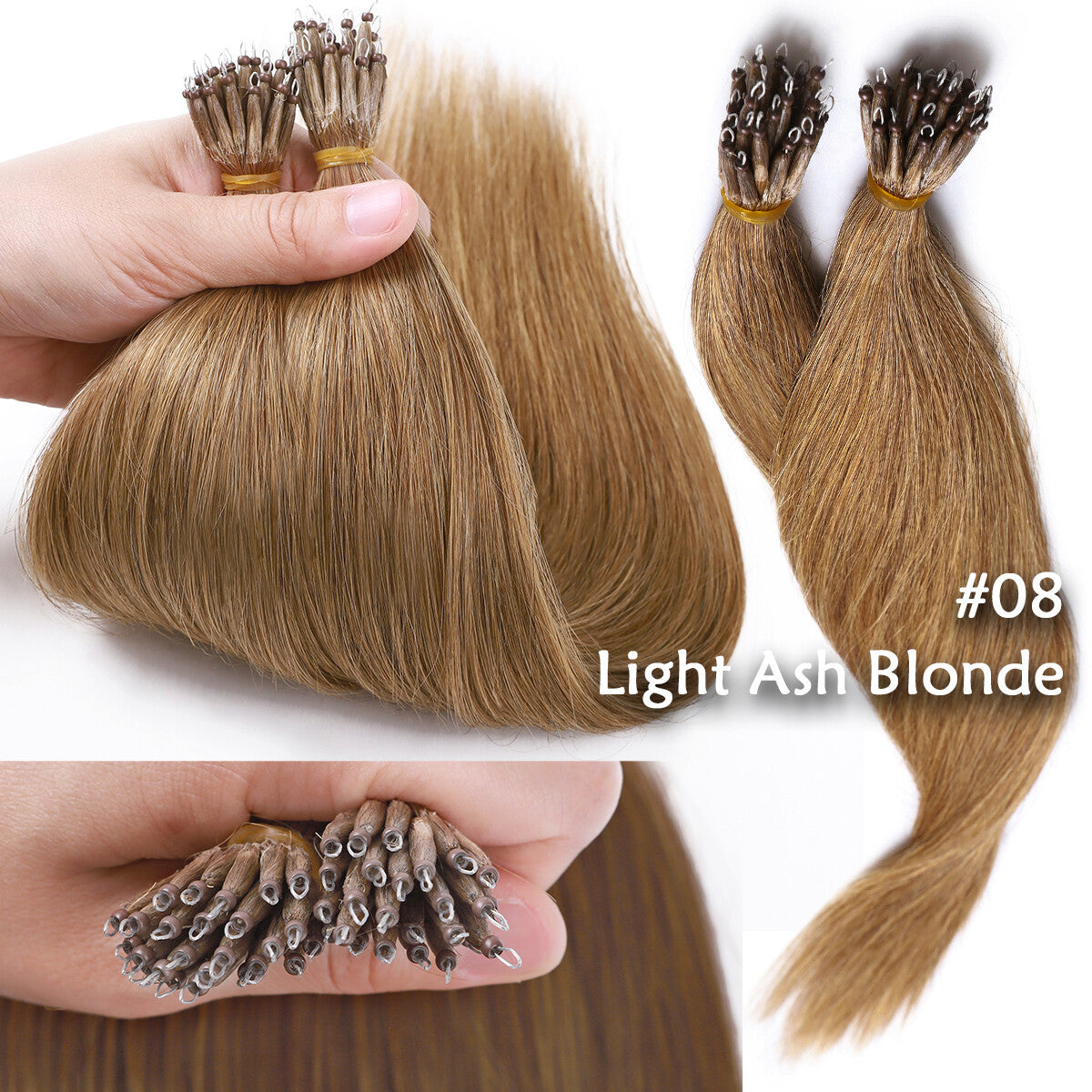 Nano Ring Hair Extensions 100% Human Remy Hair Micro Loop Beads I Tip 300G