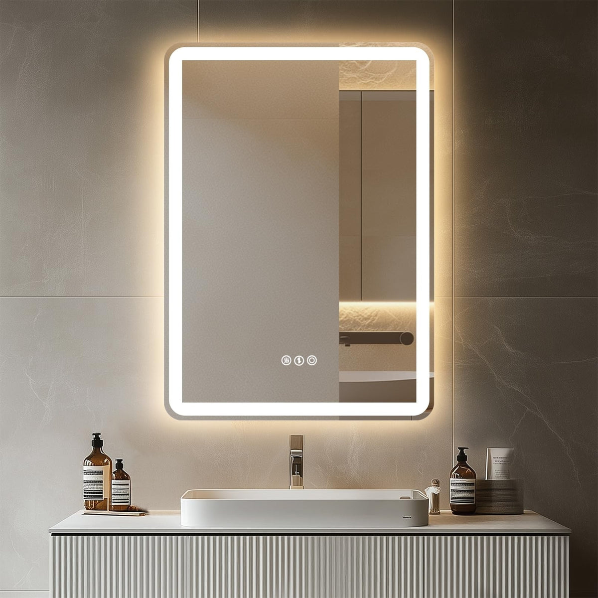LED Bathroom Mirror 28 x 20 with Stepless Dimmable Backlight, Anti-Fog, 3 Color Modes