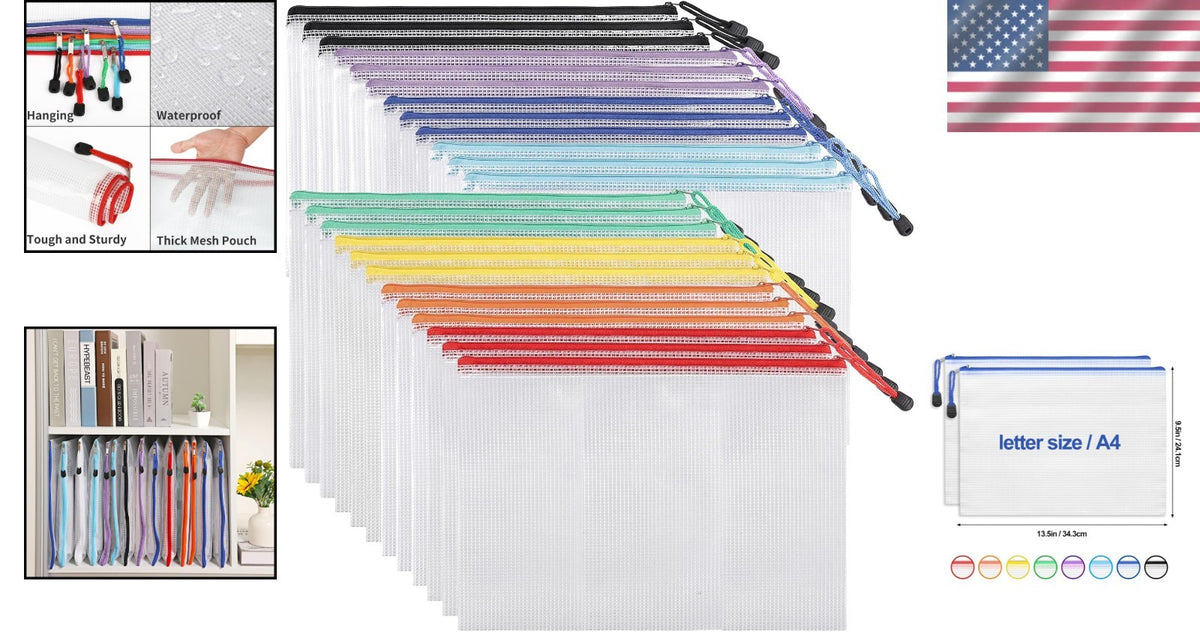 24 Pack Waterproof Zipper Storage Pouches for Documents & Organization
