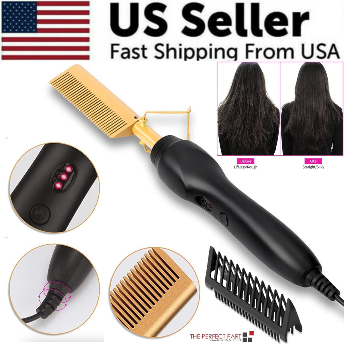 Electric Hot Comb for Hair & Beard Straightening - Ceramic Heated Styling Tool