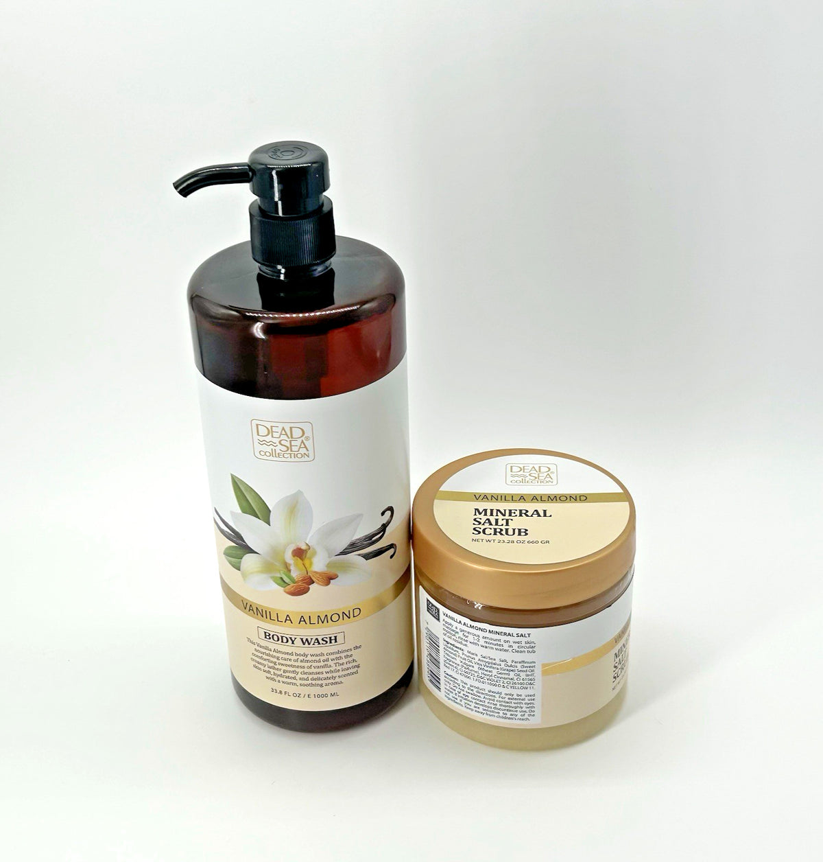 Dead Sea Collection Vanilla Almond Body Wash (33.8 oz) & Salt Scrub