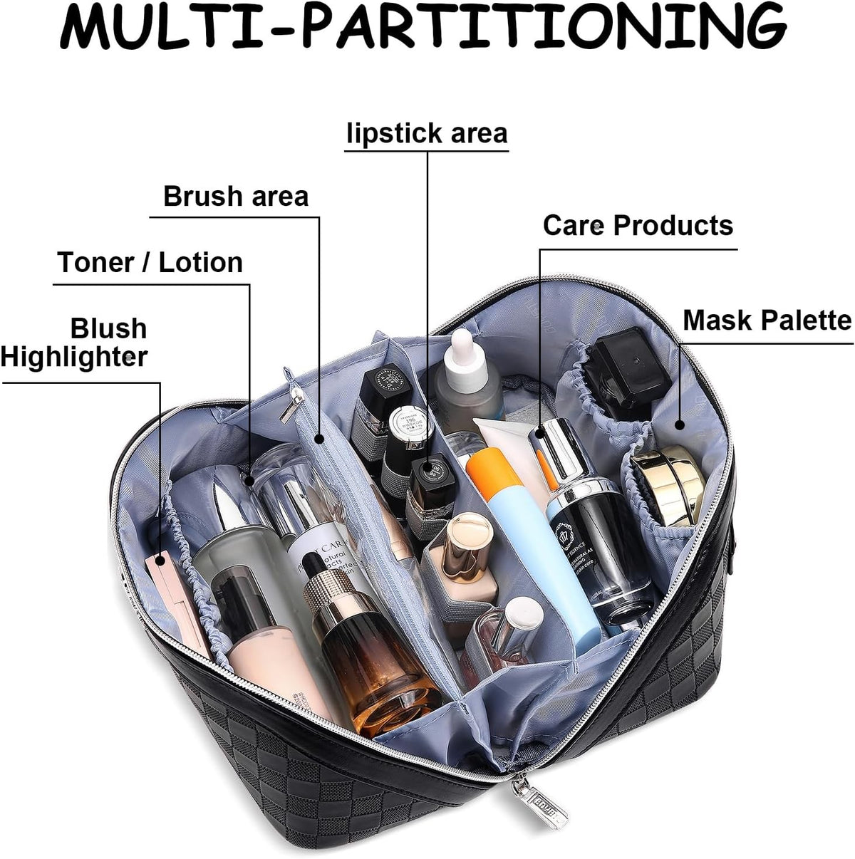 Travel Makeup Bag Organizer Set of 3 Waterproof Leather Cosmetic Bags - Large Capacity, Compartments, Women Gift