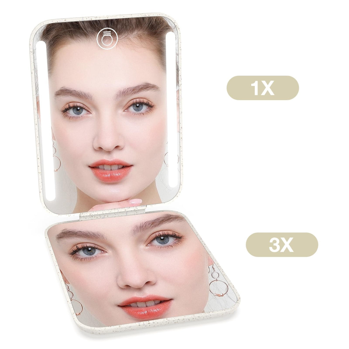 Rechargeable 1X/3X Magnifying Travel Pocket Mirror Apricot