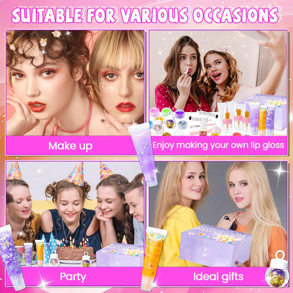 DIY Lip Gloss Making Kit with Moisturizing Base & Accessories - 74 Pieces