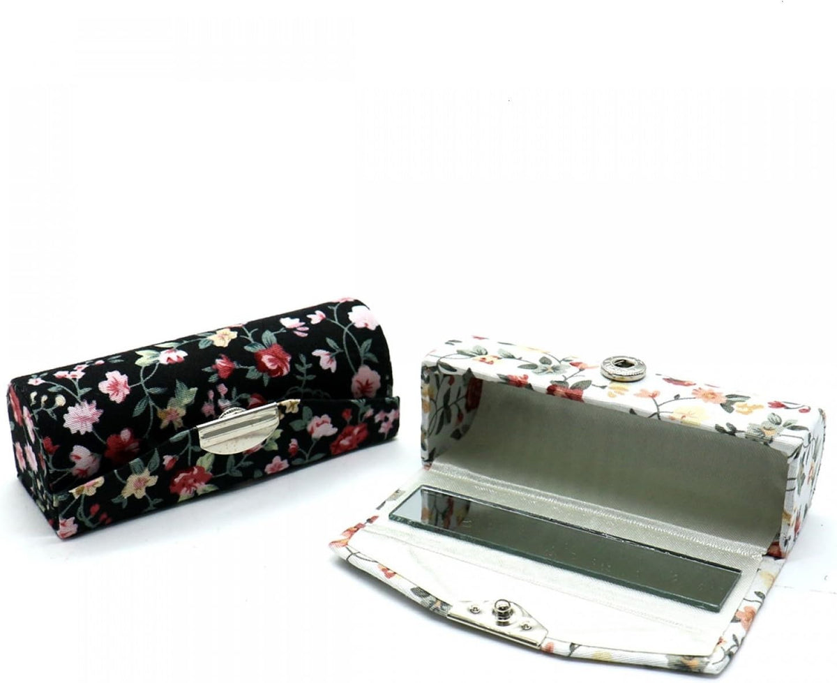 Ladies Floral Lipstick Case Holder with Mirror - Cosmetic Storage Kit, 4-Pack