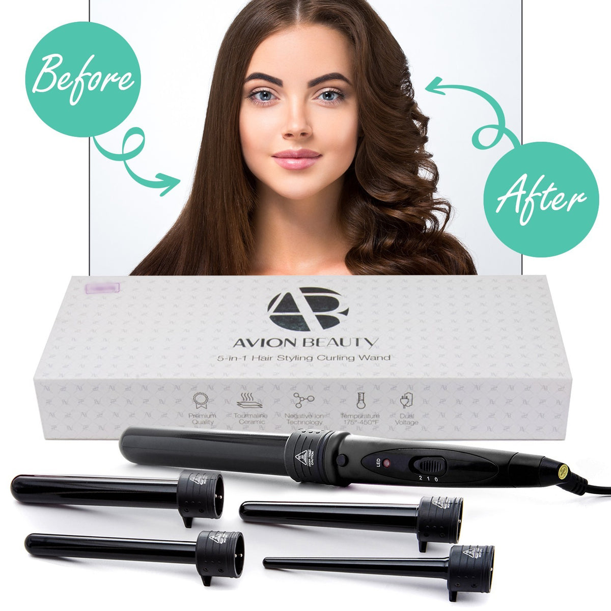 1 Inch Ceramic Curling Iron with Clamp for Hair Styling - Black