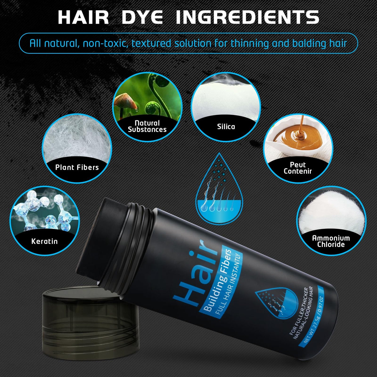 Hair Fibers for Thinning Hair - Black, 0.97 oz