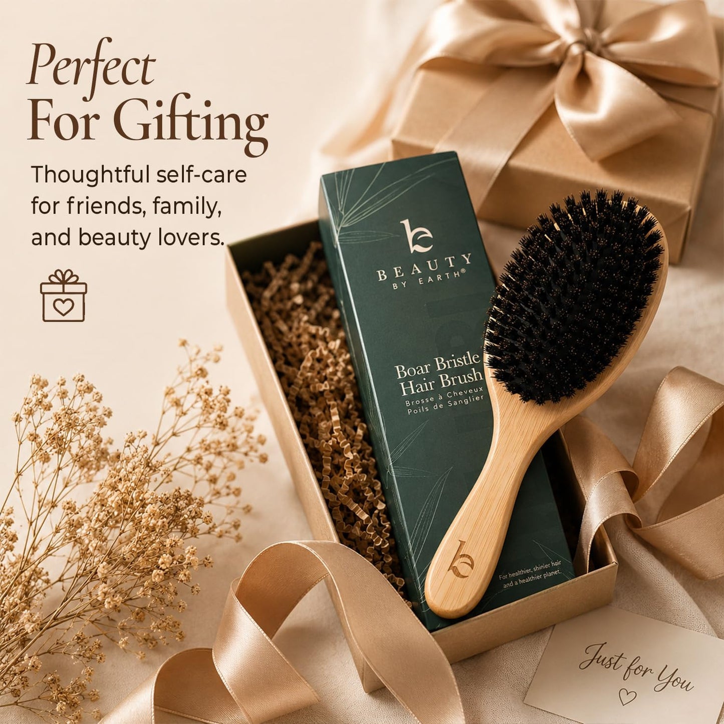 Natural Boar Bristle Hair Brush for Detangling & Frizz Control - Gentle & Eco-Friendly