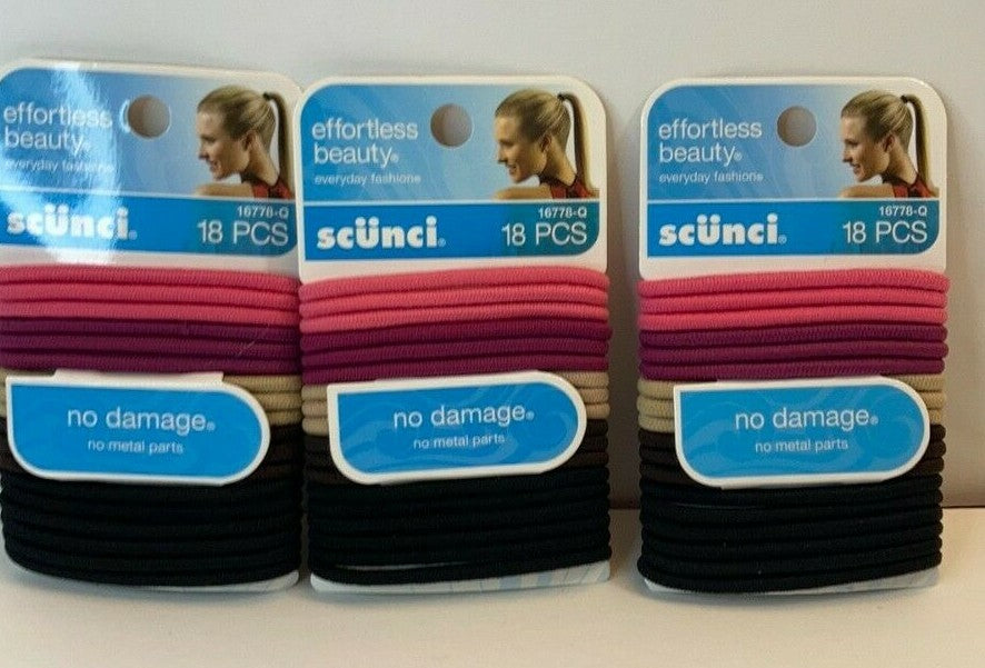 Scunci Hair Ties Ponytail Elastics No Metal Pink Tan Brown Black 3