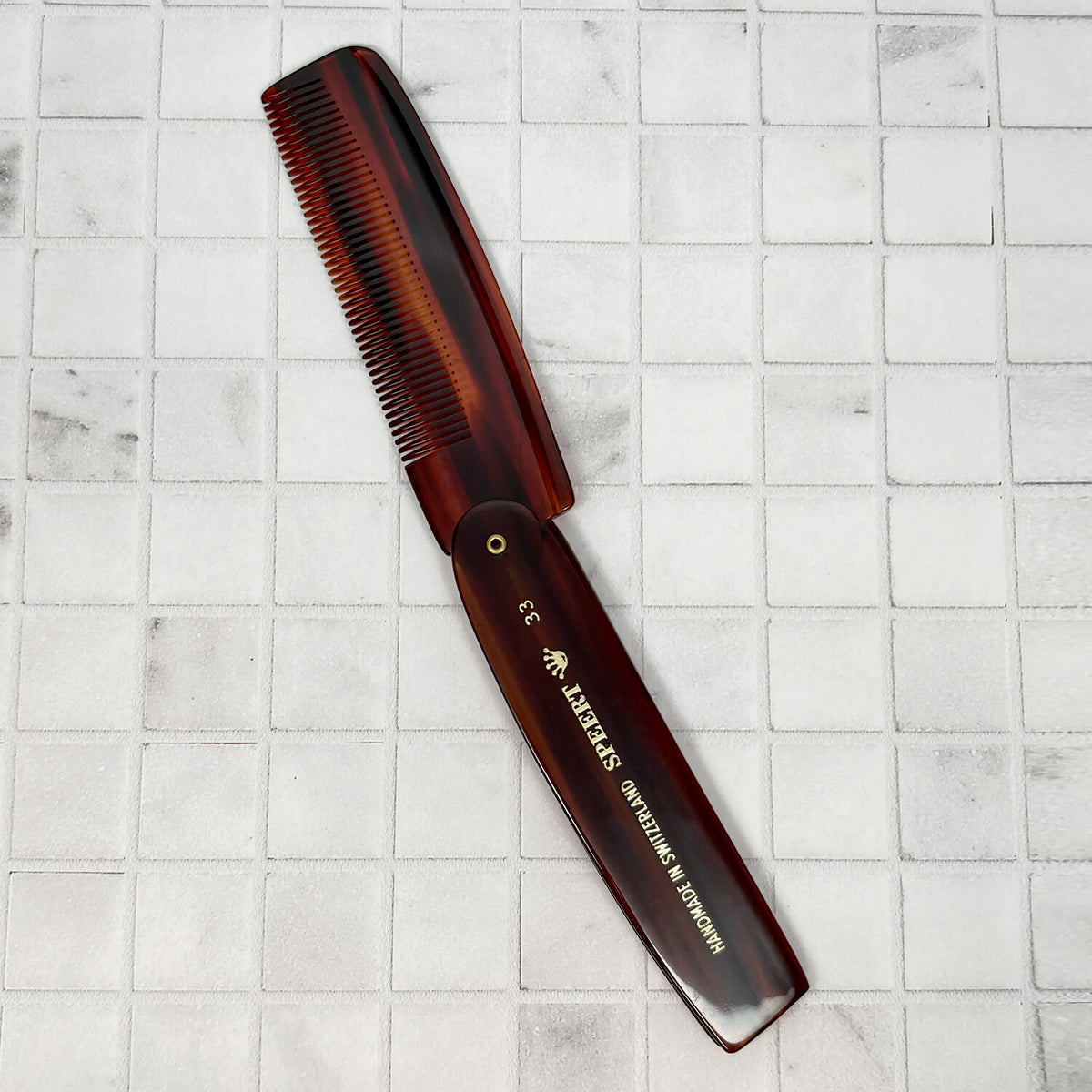 Handmade Swiss Tortoise Shell Folding Comb - 4.125 Inches, Havana Brown