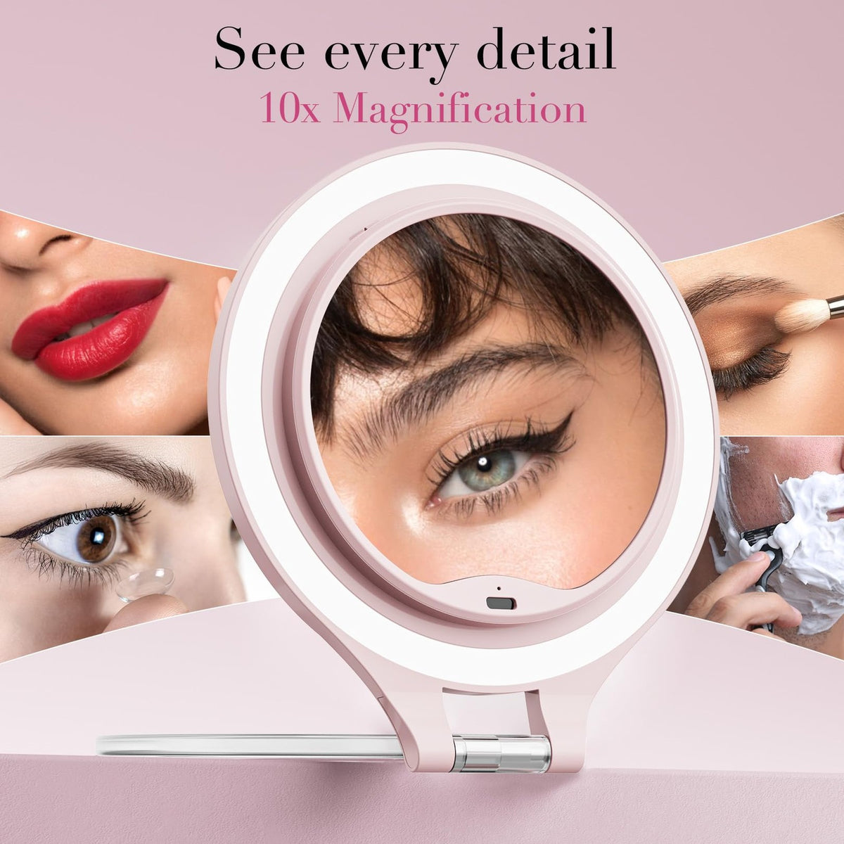 Lighted Travel Makeup Mirror with 10X Magnification and Rechargeable LED
