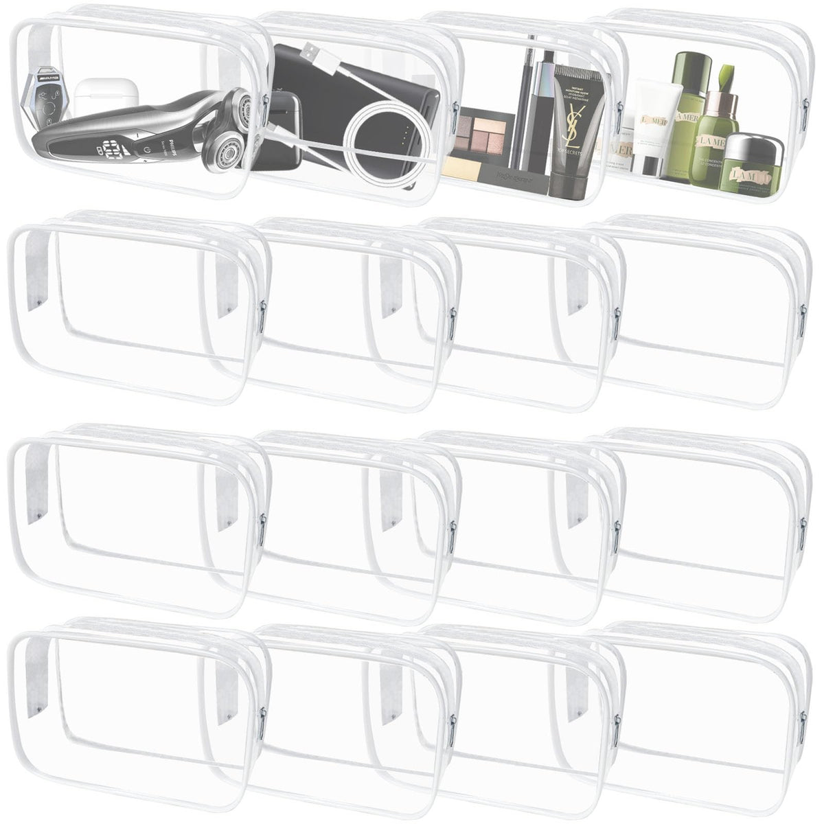 16 Pack Clear Travel Makeup Bags TSA Approved Waterproof PVC Organizer