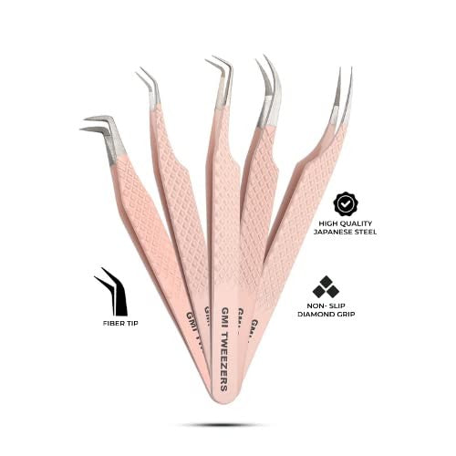 Fiber Tip Lash Tweezers for Eyelash Extensions - Professional Stainless Steel Nude