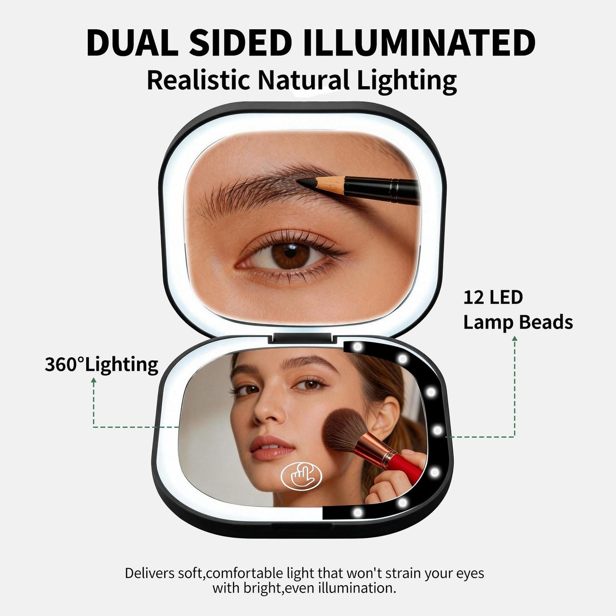 LED Lighted Compact Makeup Mirror with 10X Magnification - Portable Travel Mirror