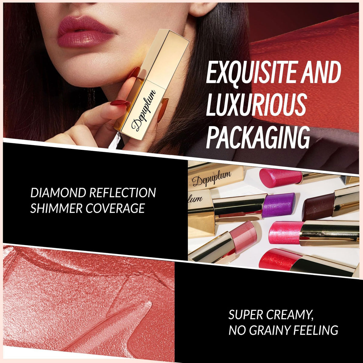 Berry Pink Shimmer Lipstick - Moisturizing Vegan Lip Gloss with Sparkle