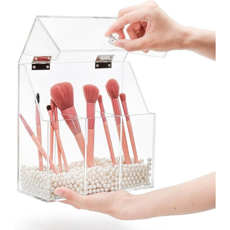 Dustproof Acrylic Makeup Brush Organizer with Adjustable Compartments