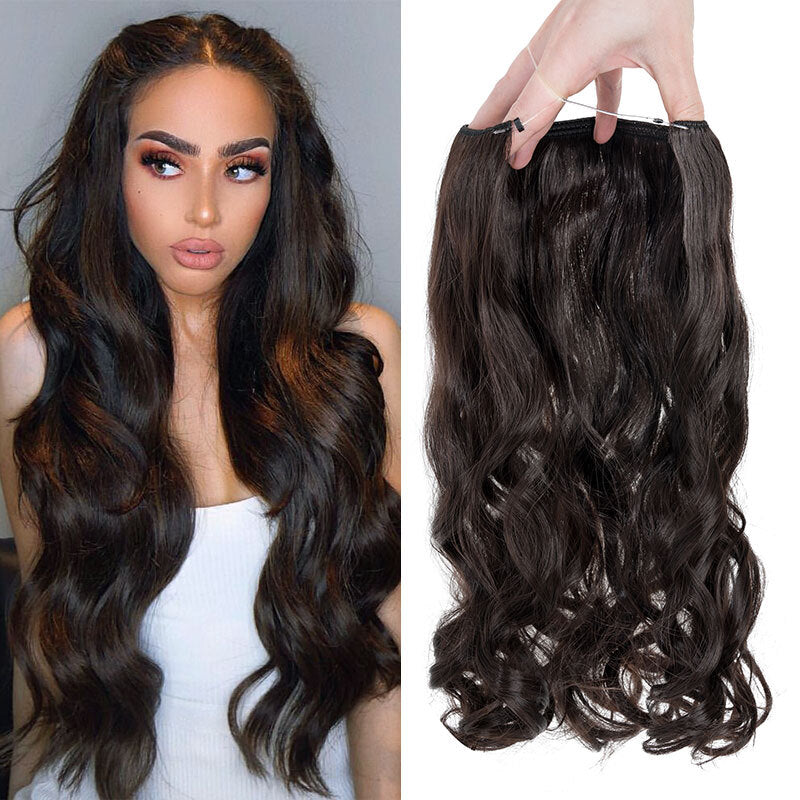 Invisible Wire Hair Extensions - Natural Synthetic Length & Body Wavy or Straight