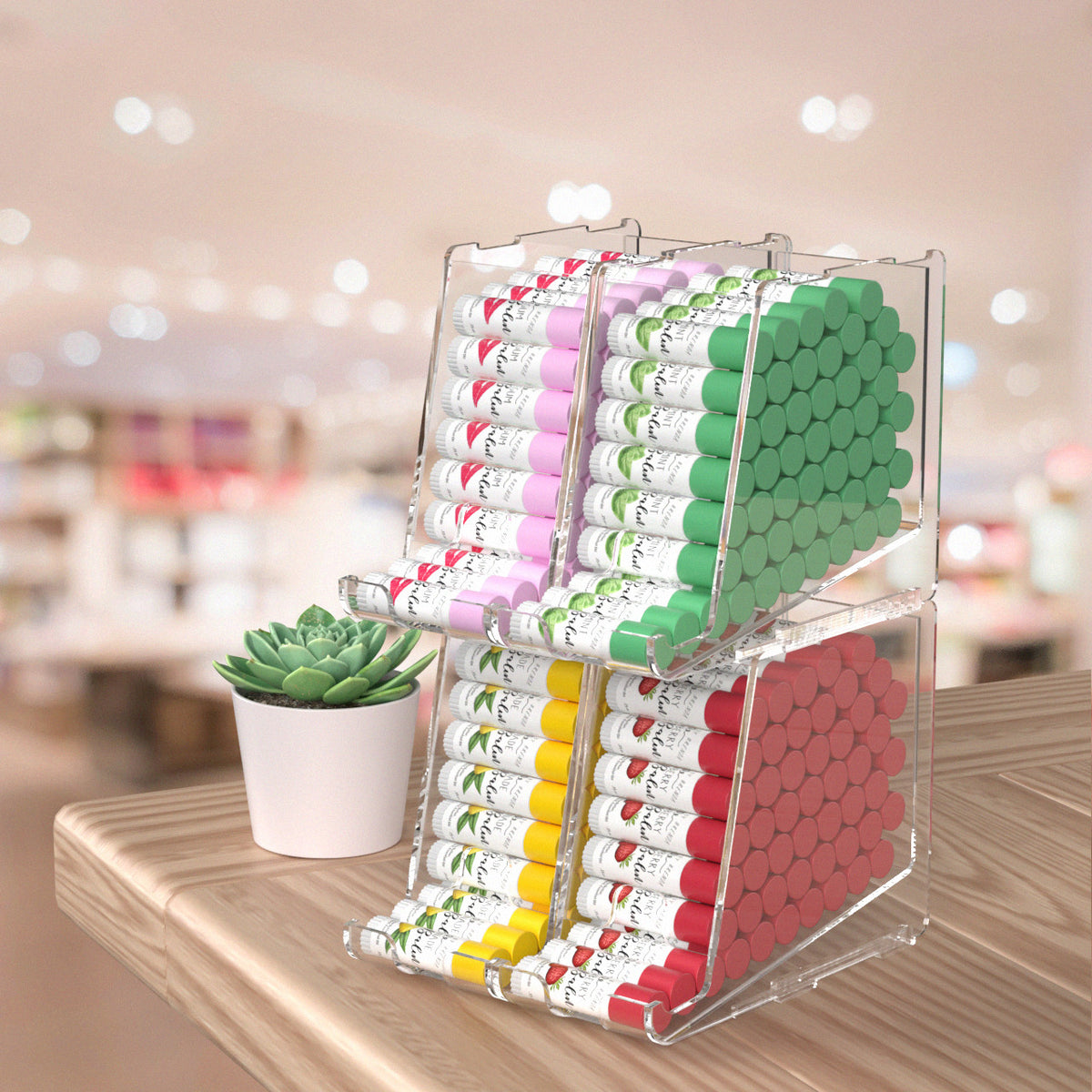 Clear Acrylic Lip Balm & Makeup Display Holder Stackable Countertop Organizer