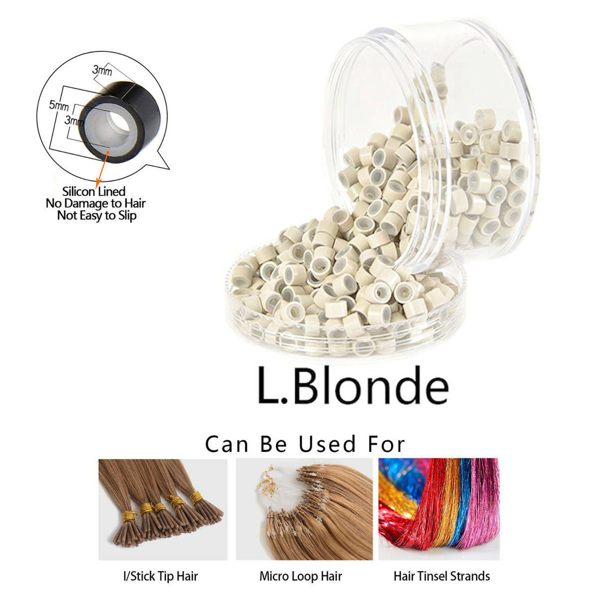 Micro Ring Beads for Hair Extensions Silicone Lined 5mm Crimp Beads