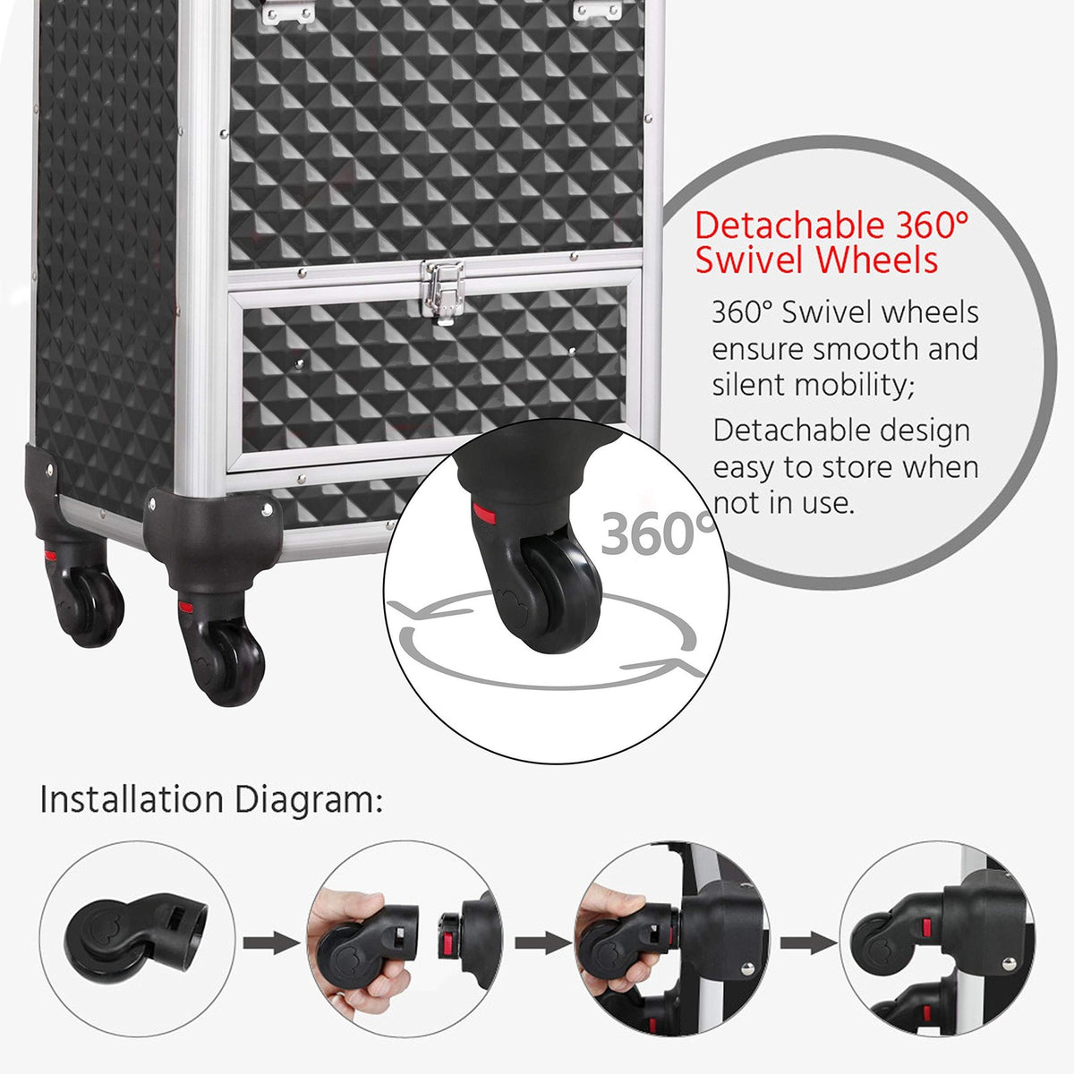 Large Professional Makeup Case with Rolling Wheels & Lockable Compartments
