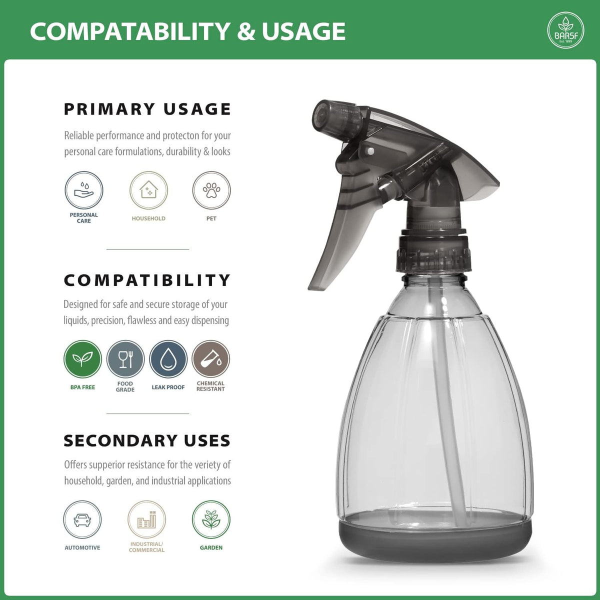 12 oz Refillable Spray Bottles Pack of 2 - Multi-Purpose Household & Salon Use
