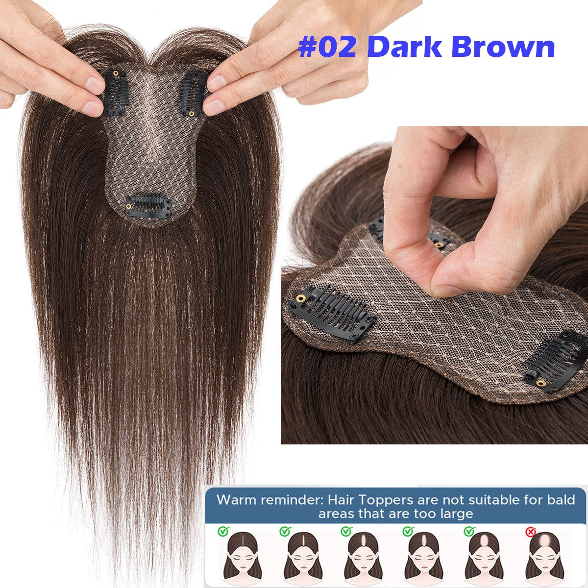 Lightweight Clip-In Hair Topper for Women with Remy Human Hair & Bangs