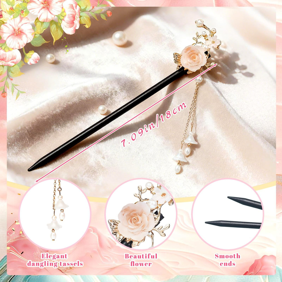 Earssa 8 PCS Wooden Hair Sticks Chinese Vintage Chopsticks Brown