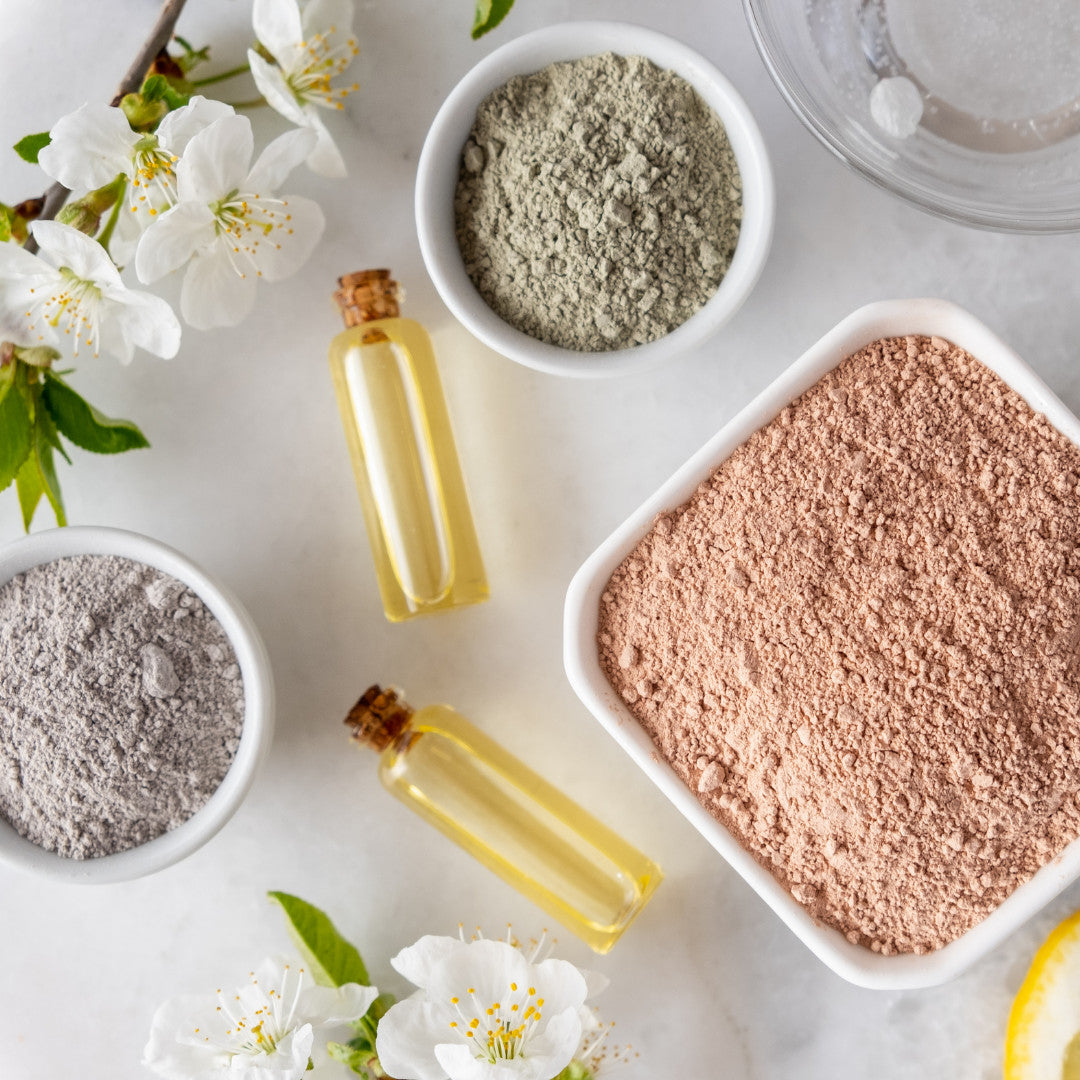 Natural Clay Set - Bentonite, Rhassoul & French Green Clay for Skin & Hair Care