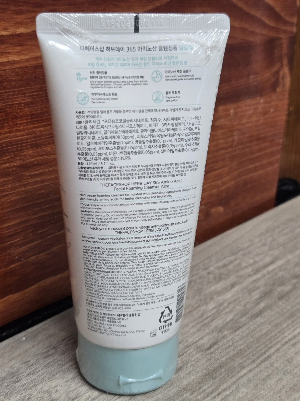Amino Acid Facial Foaming Cleanser 170ml - The Face Shop Herb Day 365 Aloe